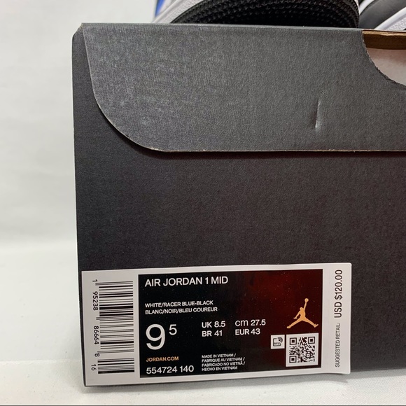 Air Jordan 1 Mid White Black Royal New - Picture 9 of 10